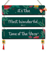 It's the Most Wonderful Time of the Year Quotes Printed 3 Panel Wall Hanging and Penguins Print Fridge Magnet For Christmas Decoration