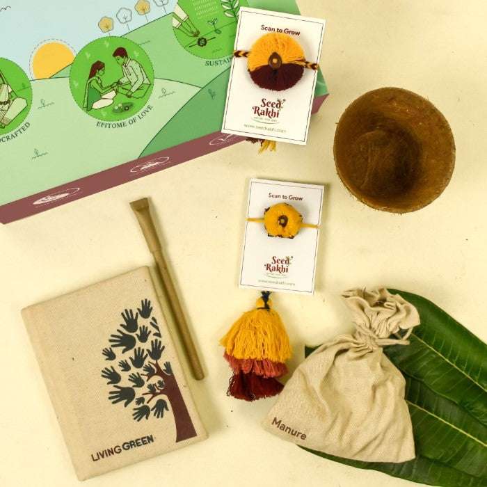 Saanjh & Sanyog Bhaiya Bhabhi Seed Rakhis Premium Hamper With Diary & Pen