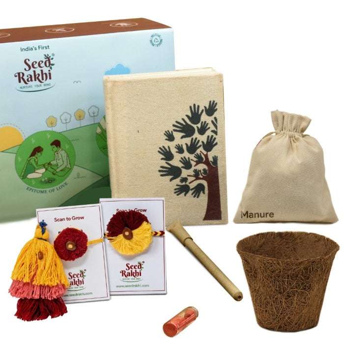 Saanjh & Sanyog Bhaiya Bhabhi Seed Rakhis Premium Hamper With Diary & Pen