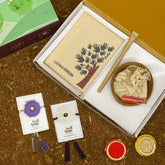 Bhindi, Amaltash & Brinjal Seed Rakhi - Set of 2 Rakhi With Planter, Diary & Pen