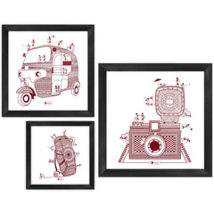 Travel Themed Ethnic Mandala Design Animal Print Set of 3 Poster Frames