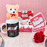Love Your Stupid Face Coffee Mug, Coupon Book, Small Teddy, Rose & Greeting Card For Couples