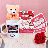 Love Quote Printed Coffee Mug, Coupon Book, Small Teddy, Rose & Greeting Card For Couples