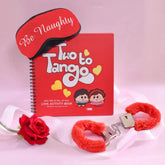 Be Naughty Printed Eye Mask With Activity Book, Handcuff, Artificial Rose & Greeting Card For Special Valentine's Gift