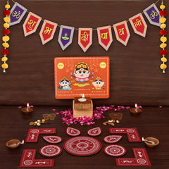 Laxmi Ganesh Stand Shubh Diwali Bunting and Designer Rangoli Gifting Box