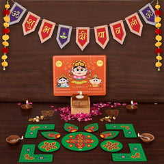 Laxmi Ganesh Stand Shubh Diwali Bunting and Designer Rangoli Gifting Box