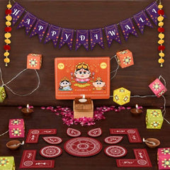 Diwali Hamper with Fairy Lights, Laxmi Ganesh Stand & Rangoli