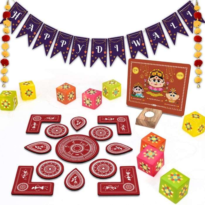 Diwali Hamper with Fairy Lights, Laxmi Ganesh Stand & Rangoli