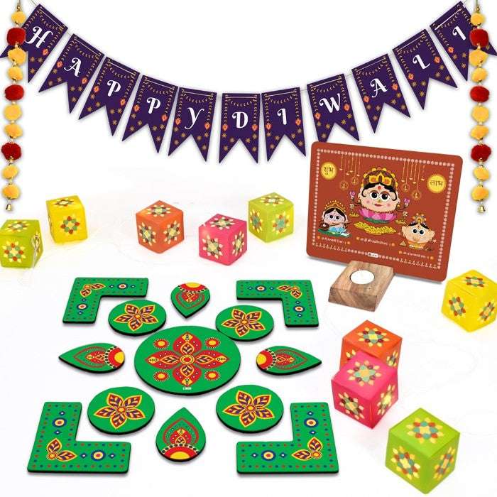 Diwali Hamper with Fairy Lights, Laxmi Ganesh Stand & Rangoli