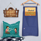 Chef Mom Digital Printed Apron with Cushion, Wall Hanging Gifts for mother