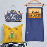 Happy Moms Cushion, Wall Hanging, and Apron Gifts for Mother