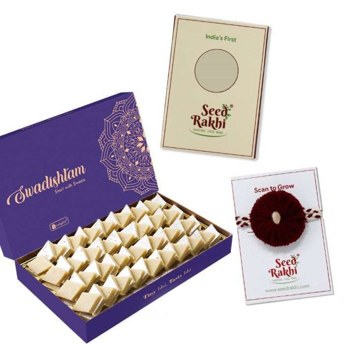 Madhu Seed Rakhi Gift Hamper With Kaju Katli Mini Bites 125 gm