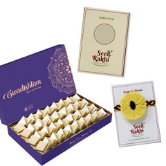 Yellow Plantable Seed Rakhi Gift Hamper With Kaju Katli Mini Bites 125 gm