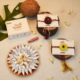 Red and Yellow Plantable Seed Rakhi With Kaju Katli Mini Bites 125 gm