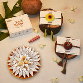 Amaranthus & Purslane, Karela & Cucumber Set of 2 Premium Seed Rakhi Hamper With Kaju Katli Mini Bites 125 gm