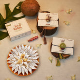 Sword beans & Kavach Set of 2 Premium Seed Rakhi Hamper With Kaju Katli Mini Bites 125 gm