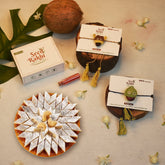 Kavach & Imali Set of 2 Premium Seed Rakhi Hamper With Kaju Katli Mini Bites 125 gm