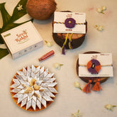 Cucumber & Bhindi Set of 2 Premium Seed Rakhi Hamper With Kaju Katli Mini Bites 125 gm
