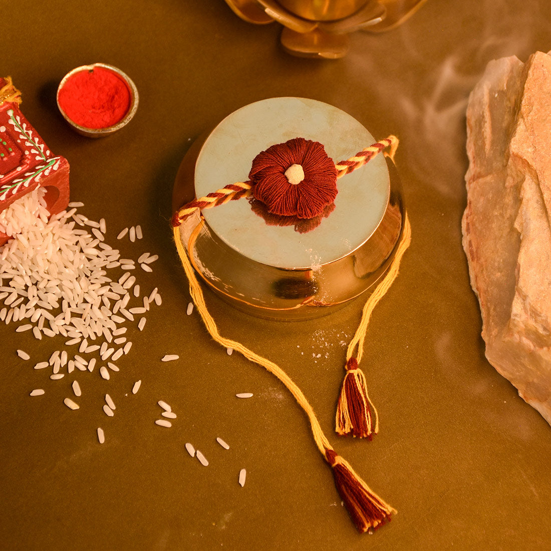 Amaltash & Brinjal, Bhindi Set of 2 Premium Seed Rakhi Hamper With Kaju Katli Mini Bites 125 gm