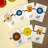 Dhavala, Teddy Bear, Teddy Bear with Bow, Swastika, Sun, Maati and Neel Nazar Battu Eco-friendly Seed Rakhi (Set of 7)