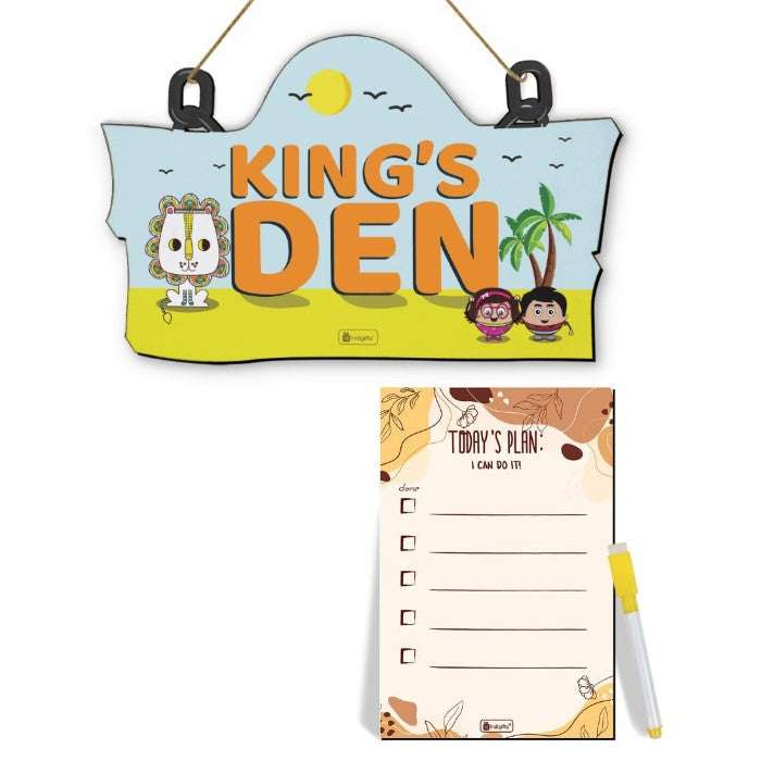 Kings Den Printed Wooden Wall Hanging & To Do List Planner Gift For Kids