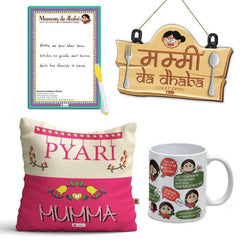 Pyari Mumma Printed Cushion, Wall Hanging, Ceramic Coffee Mug and Instruction Board For Mothers Day Gift