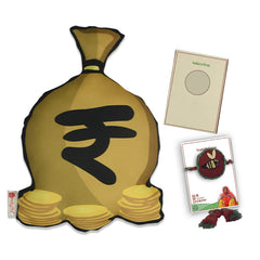 Money Shape Cushion & Seed Rakhi Combo - Set of 2