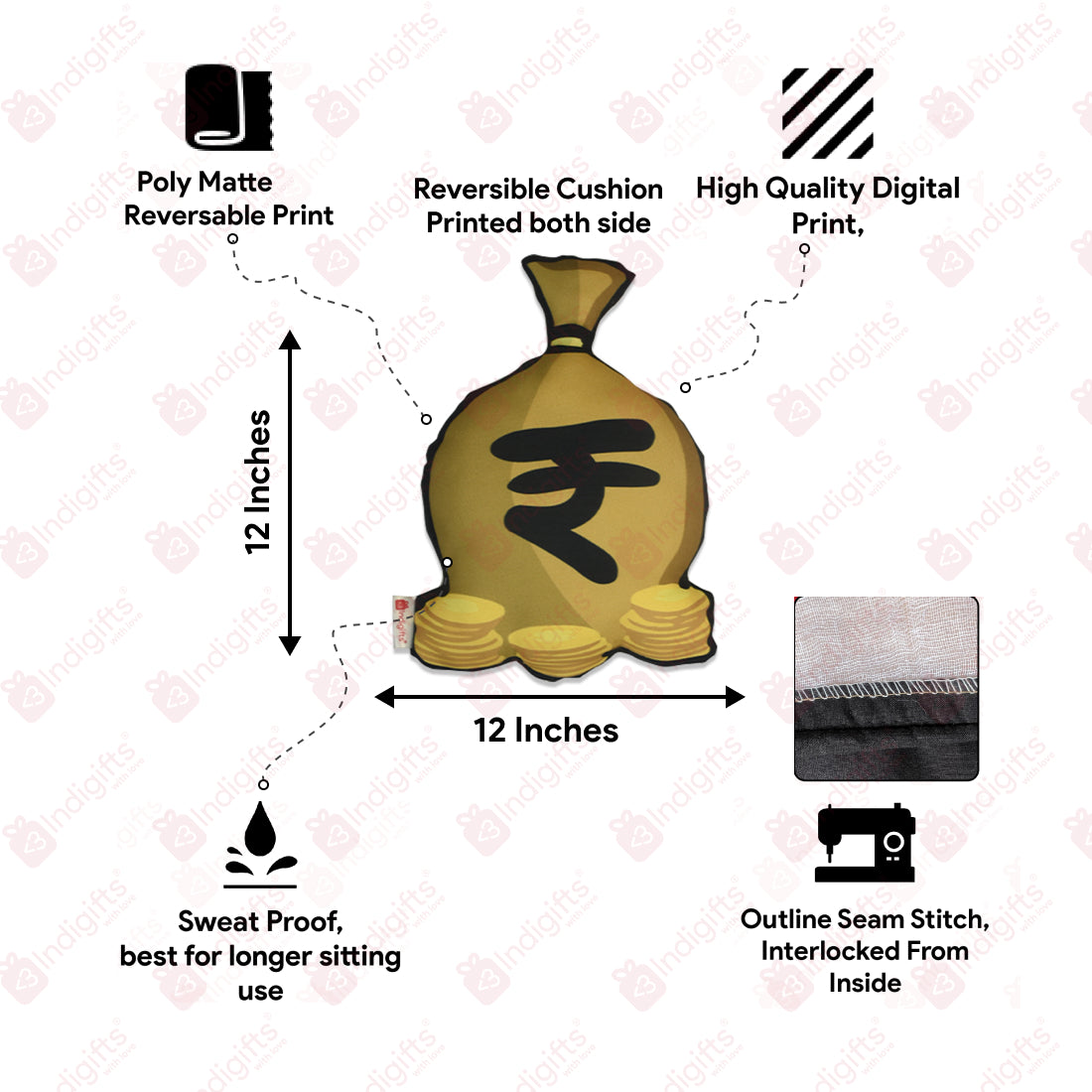 Money Shape Cushion & Seed Rakhi Combo - Set of 2