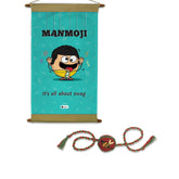 Manmoji Print Scroll & Seed Rakhi Combo of 2 (Teal Blue)