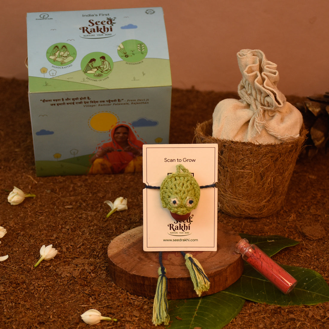 Seed Plantable Frog Rakhi For Brother With Planter, Manual, Roli (Green)
