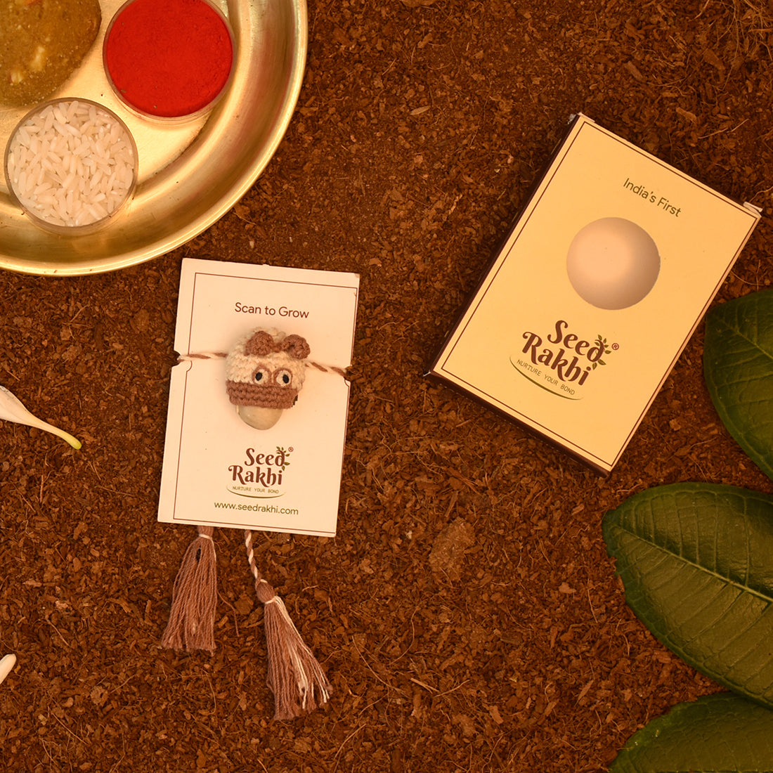Eco-Friendly Plantable Dog Shape Seed Rakhi with Planter with Roli