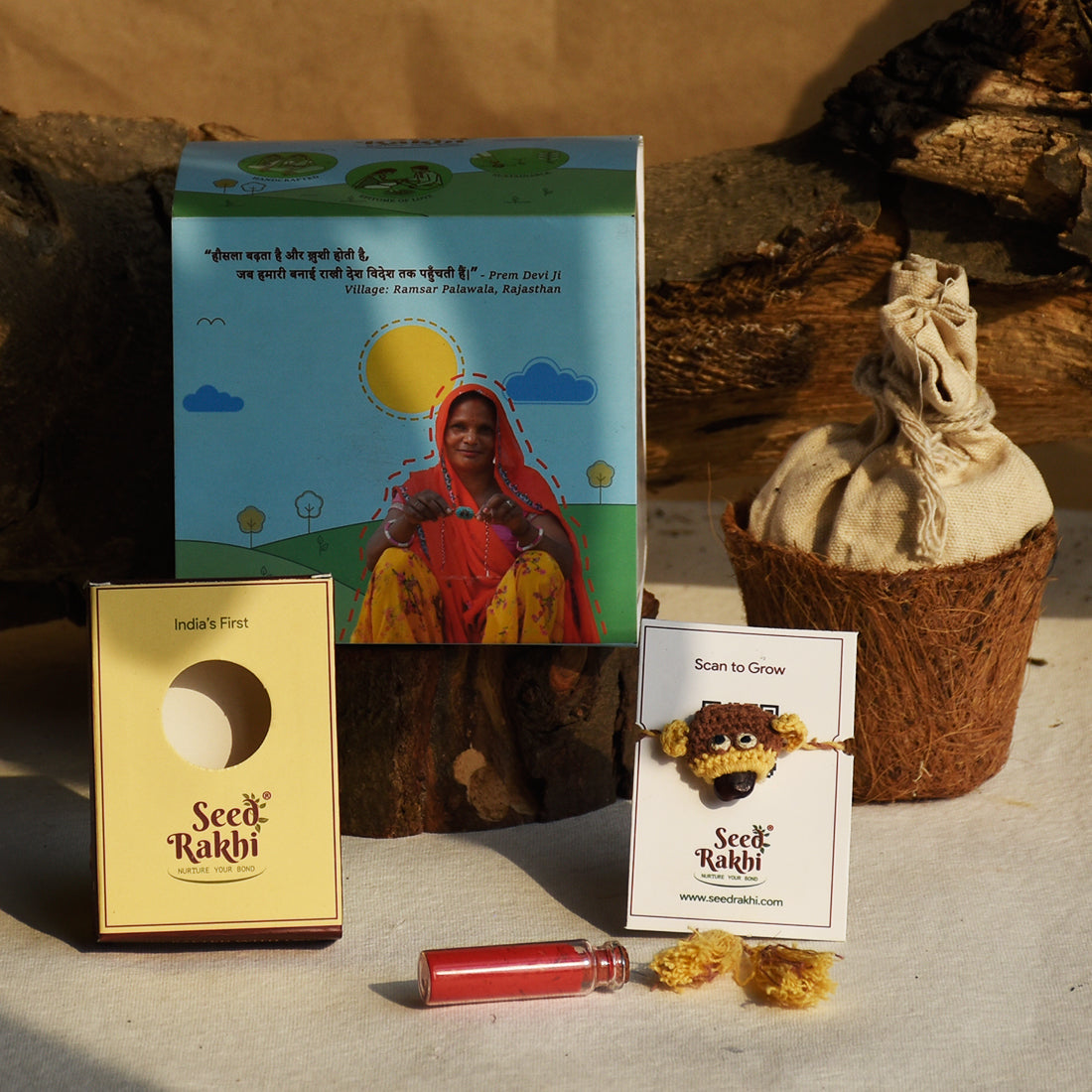 Seed Rakhi Plantable Monkey Rakhi For Brother With Planter, Manual, Roli (Brown)