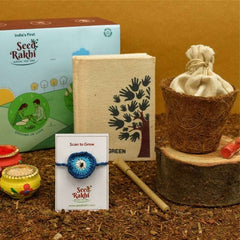 Neel Nazar Battu Seed Rakhi, Planter and Notepad Gift Hamper