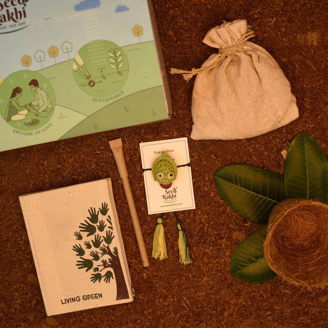 Eco-Friendly Plantable Frog Shape Seed Rakhi with Planter, 1 Diary & Pen