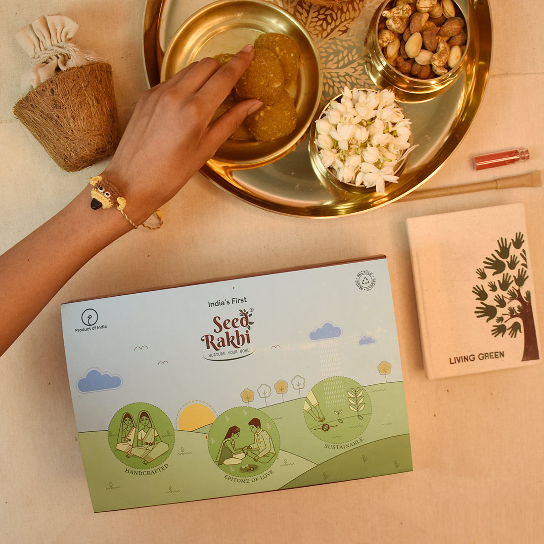 Plantable Monkey Rakhi For Brother With Planter, Diary & Pen (Brown)
