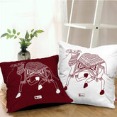 Camel Printed Red & White Warli Themed Ethnic Cushion For Home Decor