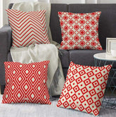 Red Colored Abstract Printed Cushion Cover Set of 4