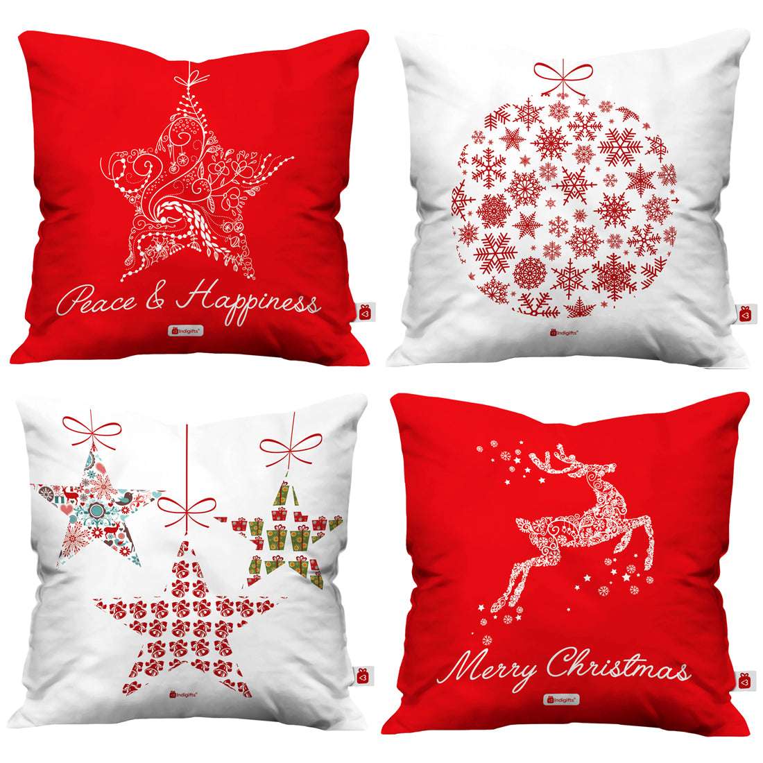 4 Piece Set 'Merry Christmas’ Decor Glitter Red & White Assorted Cushion Covers