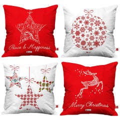 4 Piece Set 'Merry Christmas’ Decor Glitter Red & White Assorted Cushion Covers