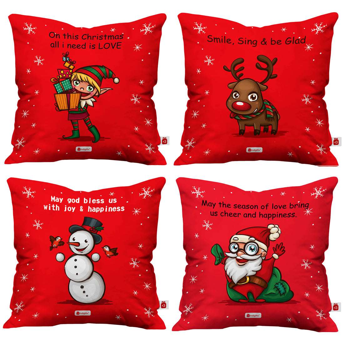 4 Piece Set 'Santa Squad’ Christmas Decor Glitter Assorted Cushion Covers