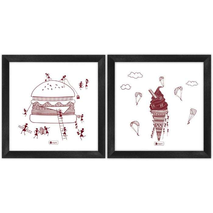 Mandala Themed Food Printed Set of 2 Poster Frames
