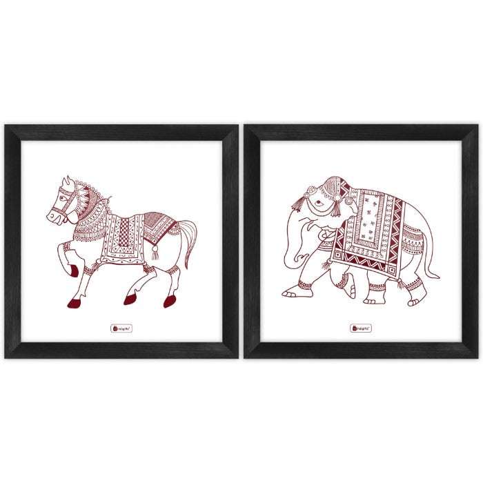 Ethnic Mandala Theme Animal Printed Set of 2 Poster Frames