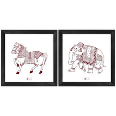 Ethnic Mandala Theme Animal Printed Set of 2 Poster Frames
