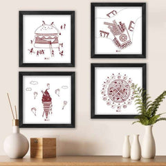 Travel Themed Ethnic Design Mandala Animal Printed Set of 4 Poster Frames