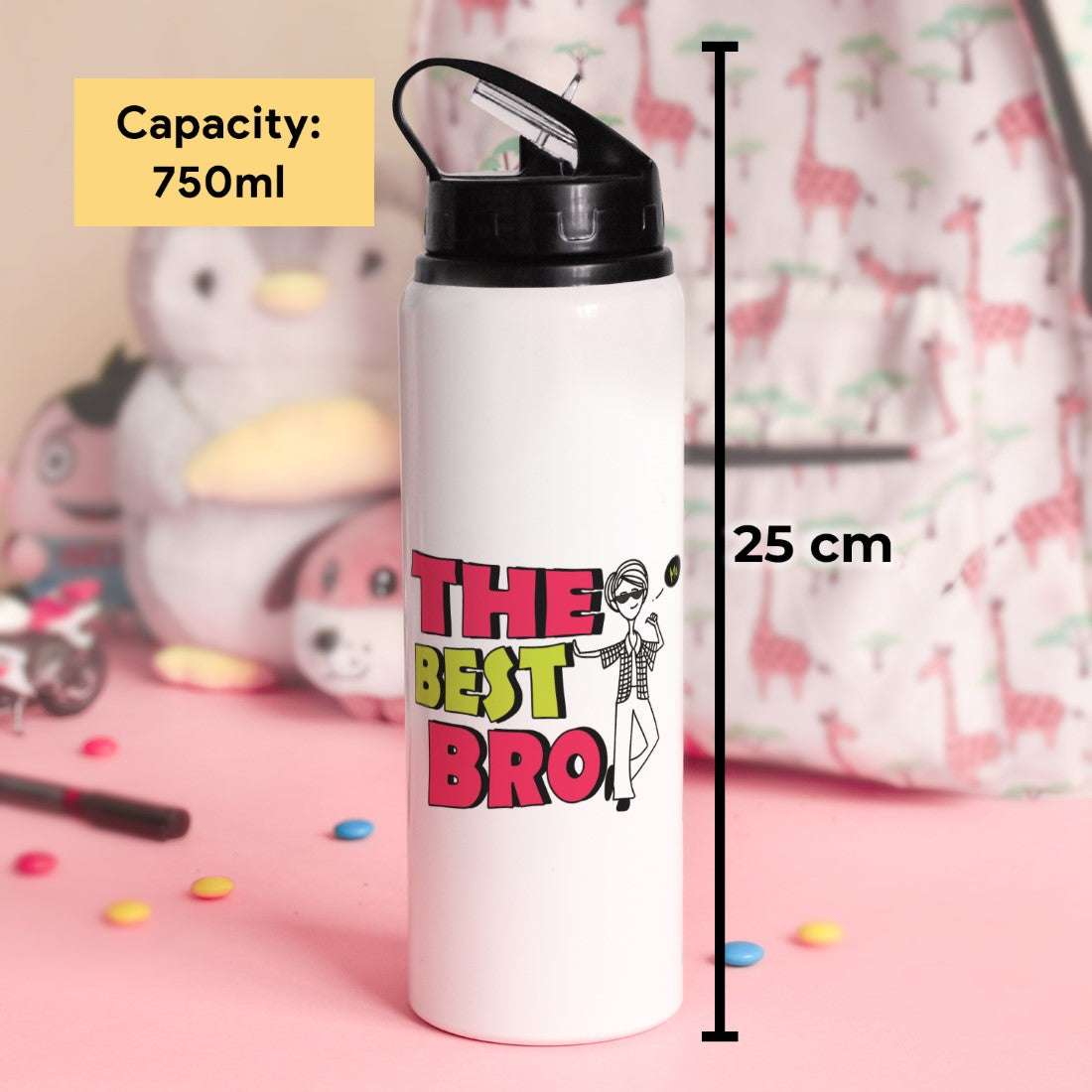 Indigifts The Best Bro Printed Customised Aluminium Sipper Water Bottle (750ML) For Brother, Rakshabandhan Gift For Brothers