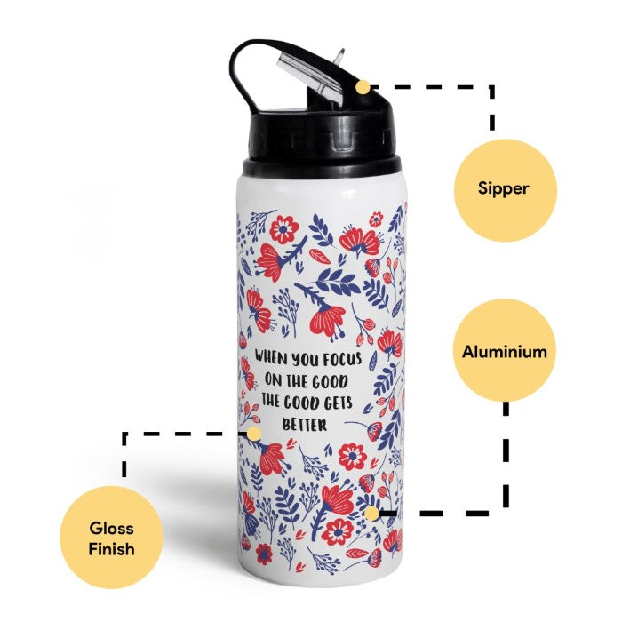 Floral Printed Aluminium Sipper Water Bottle 750ML For Valentine Day Gift