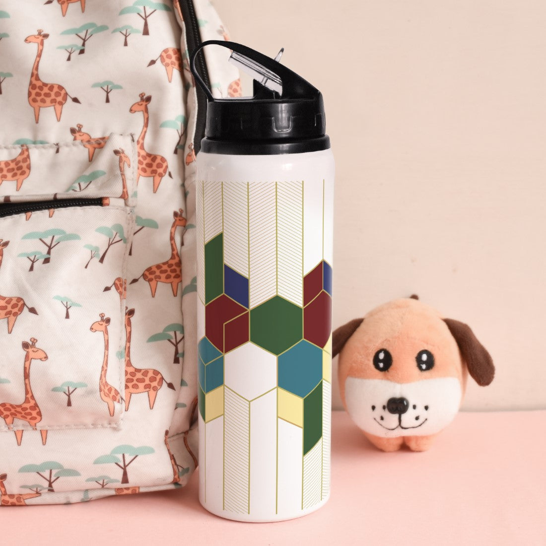 Honey Comb Printed Aluminium Sipper Water Bottle 750ML For Valentine Day Gift