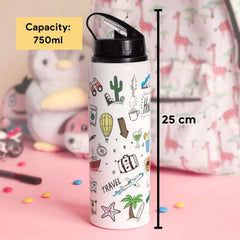 Indigifts Doodle Art Printed Customized Aluminium Sipper (750ml): Love-themed Bottle for Office and Valentines