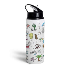 Indigifts Doodle Art Printed Customized Aluminium Sipper (750ml): Love-themed Bottle for Office and Valentines