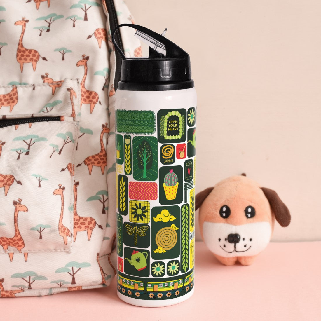 Jumble Art Printed Aluminium Sipper Water Bottle 750ML For Valentine Day Gift